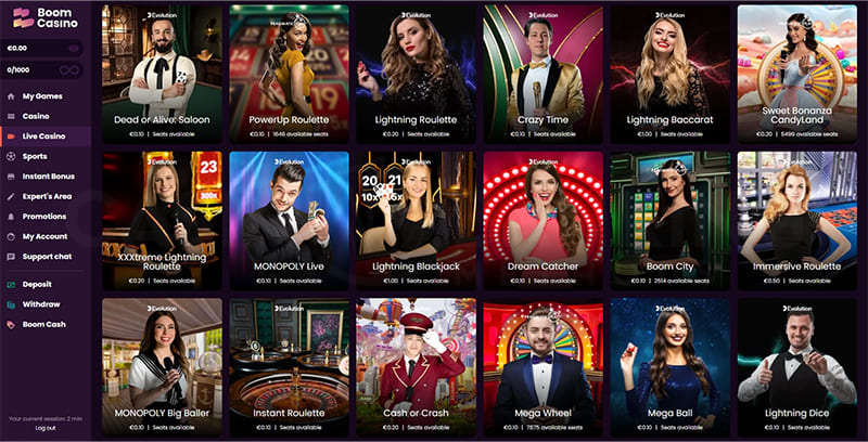 Boom casino live dealer section