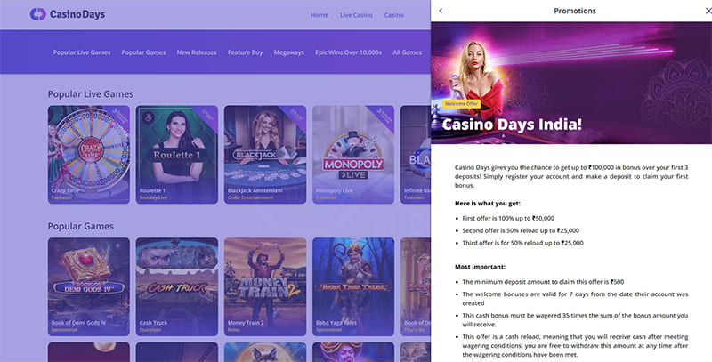 Casino Days welcome bonus from India