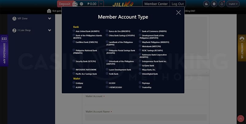 Jiliko casino list of available payment options