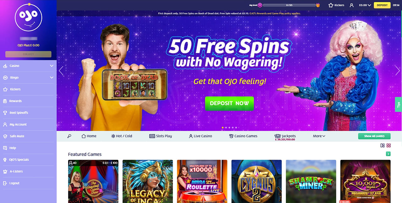 PlayOJO casino 50 free spins with no wagering bonus