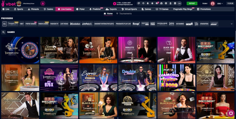 Vbet casino selection of live dealer titles