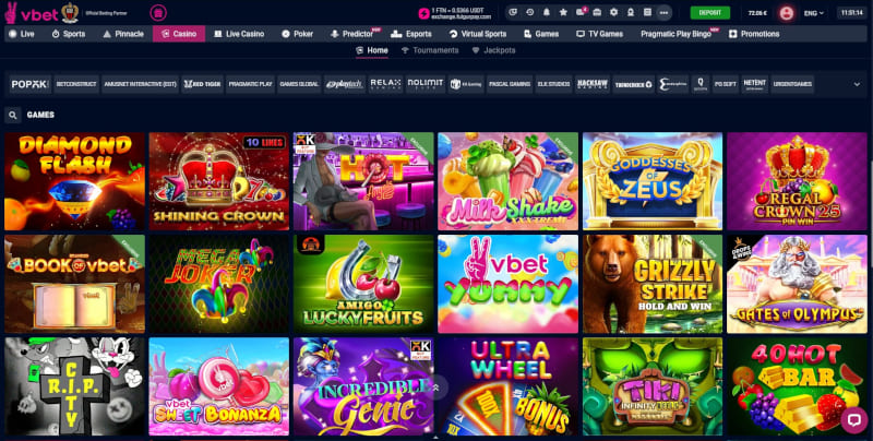 Vbet casino selection of video slots